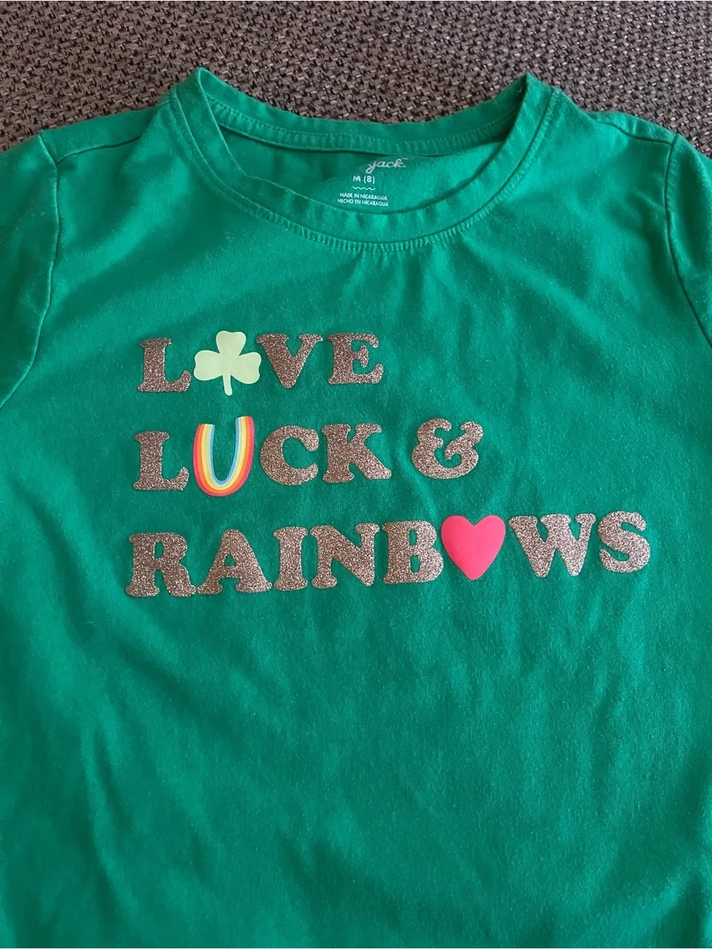 Girls Green 'Love Luck & Rainbow' T-Shirt and Rainbow Tank Size 8